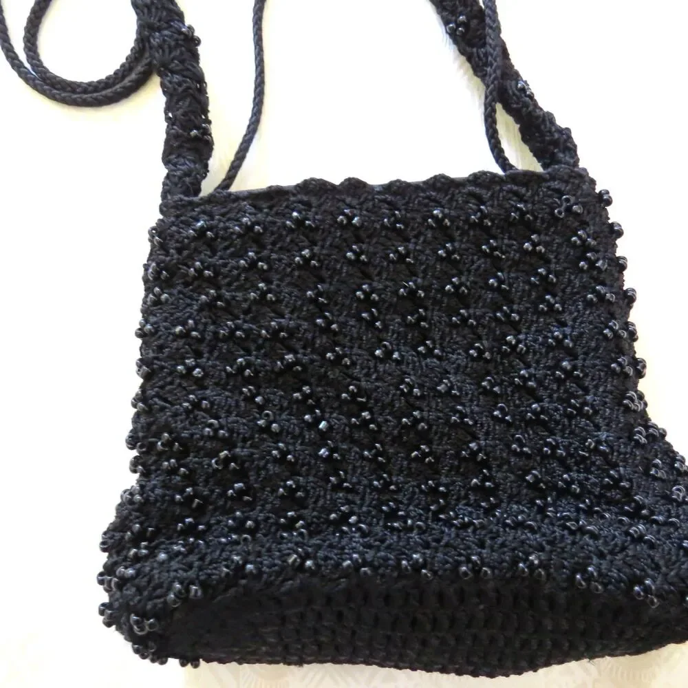 Apt. 9 Retro Black Beaded Crochet Evening Bag/Crossbody Bag NWOT - Picture 1 of 6